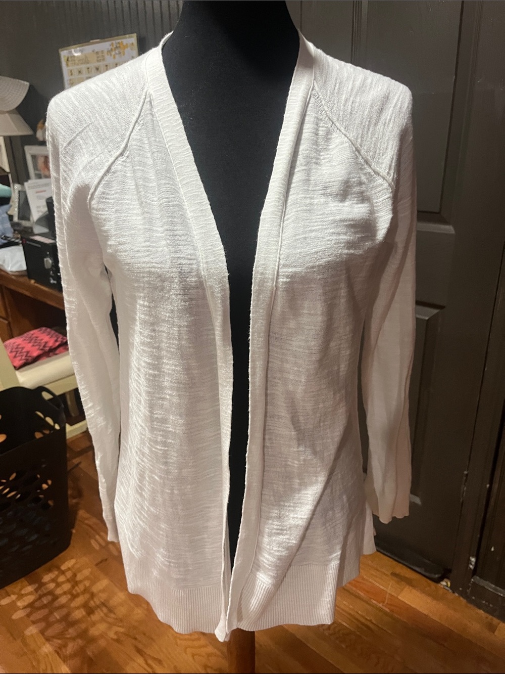 LOFT White Open-Front Lightweight Cardigan